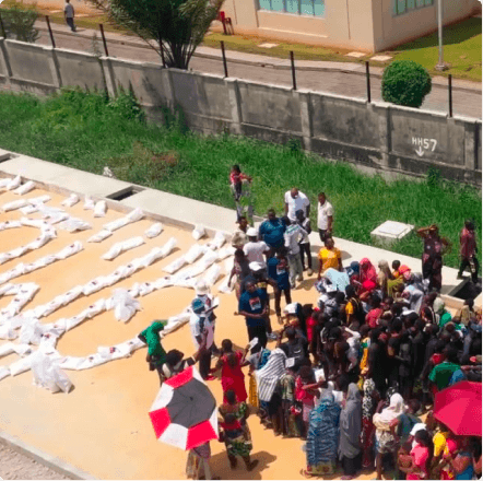 Relief box distribution to a community